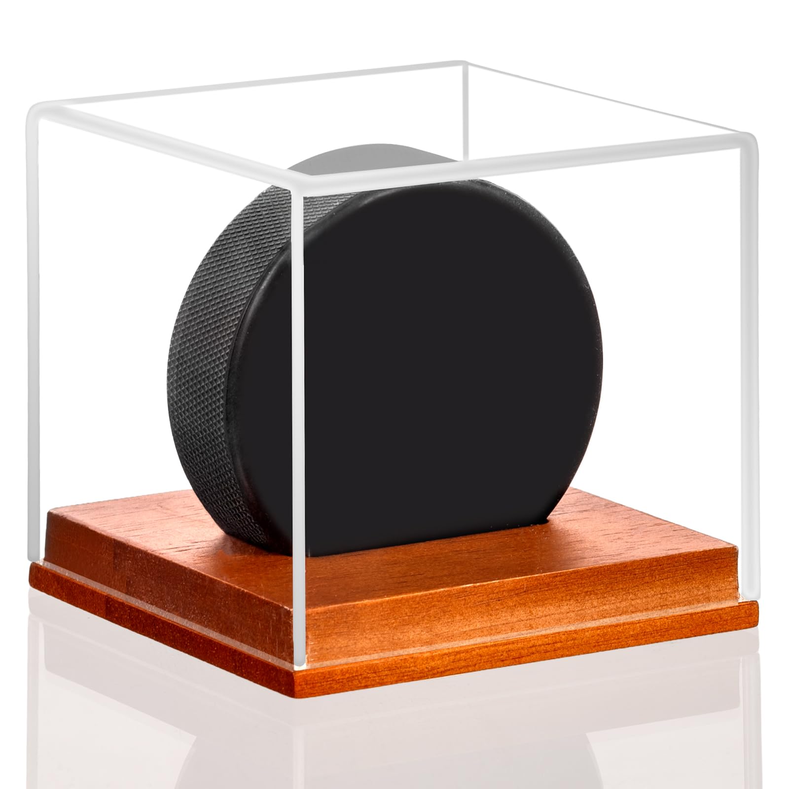 MewVeer Hockey Puck Display Case, Pucks Display Cases with Wooden Base, Acrylic Clear Box - Hockey Memorabilia Storage Holder, for Enthusiasts & Collectors & Fans (1 Pack, Square)