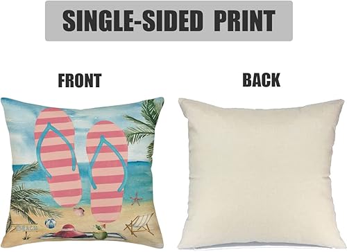 Miniatura 2 de Gulidi Funda de almohada de verano rosa playa de 18 x 18 pulgadas, funda de cojín lumbar cuadrada, decoración de la casa para verano, sala de estar,