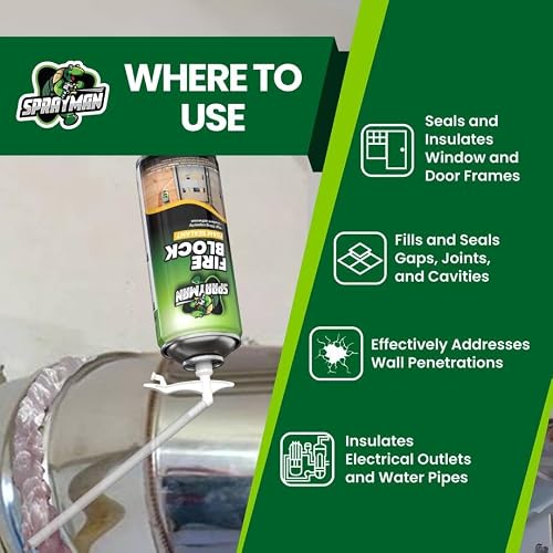 SPRAYMAN Fire Block Spray Foam - (2x12oz) Orange Fire Block Spray, Fire Rated Polyurethane Foam for Gap Filling, Sealing on Windows & Doors, Walls, Joints & Pipes, Straw Use - 2 Pack