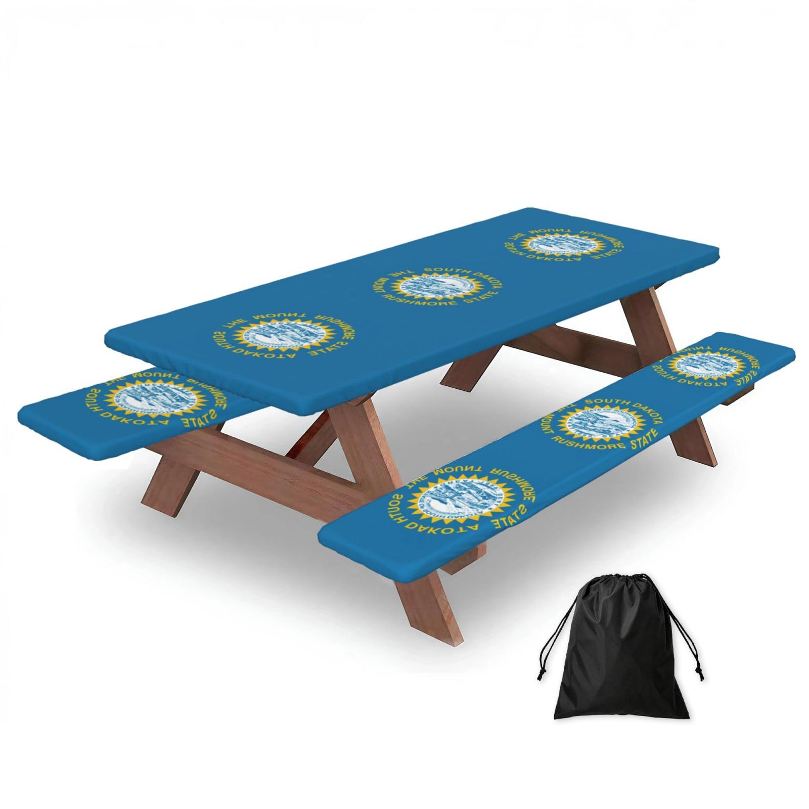 Zyjhyy Black South Dakota Flag Print 3 Pack Wipeable Picnic Bench Cover And Table Cover Lightweight Table Cloth For Camping Outdoor