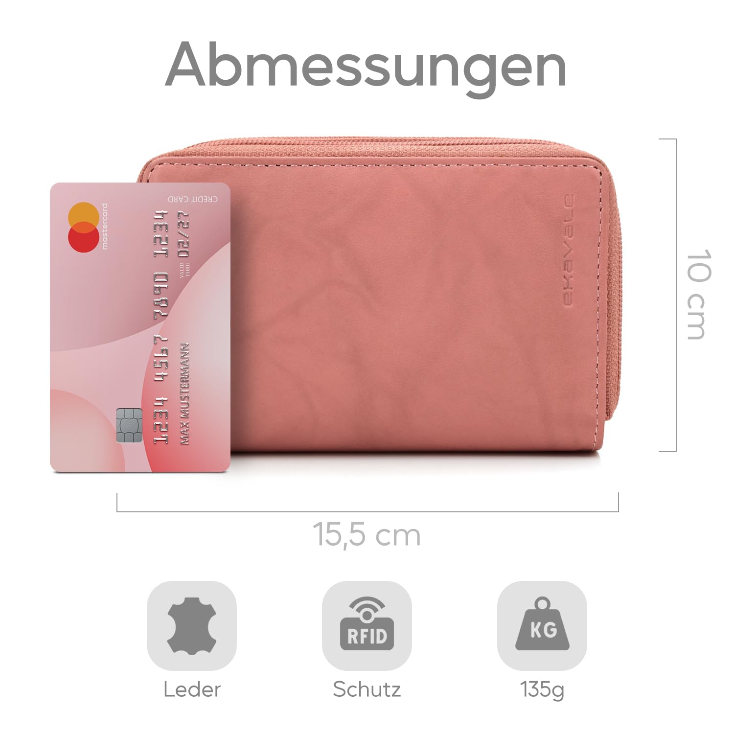 ekavale Hochwertige Damen Geldbörse aus echtem Leder, Frauen Geldbeutel mit RFID-Schutz, Großes Portemonnaie mit Reißverschluss und Viele Kartenfächer (Antik-Himbeere)