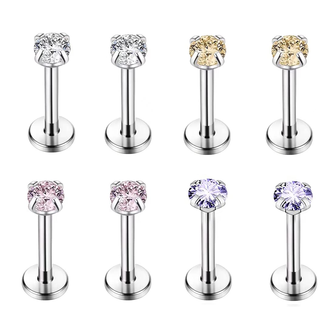 KYLOS 8 Piezas 16G Acero Inoxidable Tragus Piercing para Mujeres Hombres, Helix Piercing Labio, Stud Pendientes, Cubic Zirconia Piercing Labio, Señoras Oído Cartílago, Para Mujeres Hombres