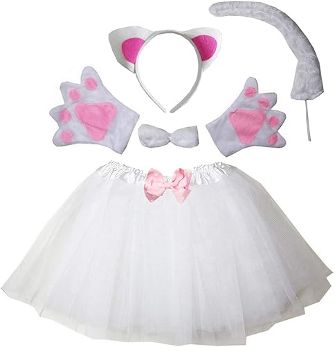 Kirei Sui Kids Animal Costume White Black Cat Tutu Ear Headband Bow Tie Tail Paws