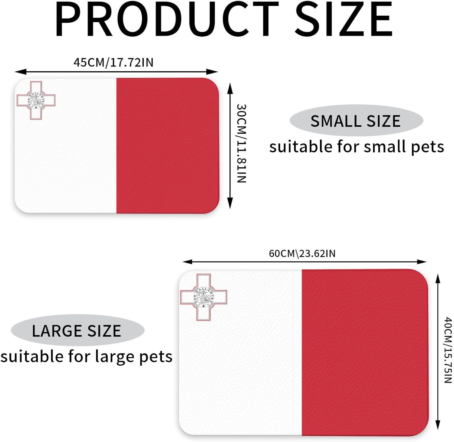 40x60cm Pet Absorbent Feeding Mat - Flag of Malta Print Leather Non-Slip Placemat, for Dog Cat Food and Water Bowl Pads