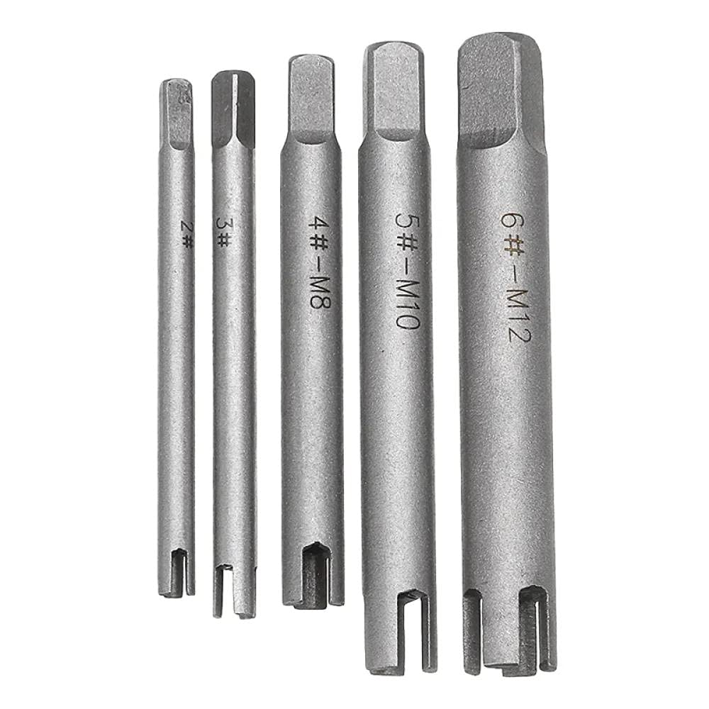 Juego de 5 guías extractoras de machos de roscar dañados M5-M12, Herramienta para Quitar machos de roscar Rotos, Juego de Llaves y Brocas.