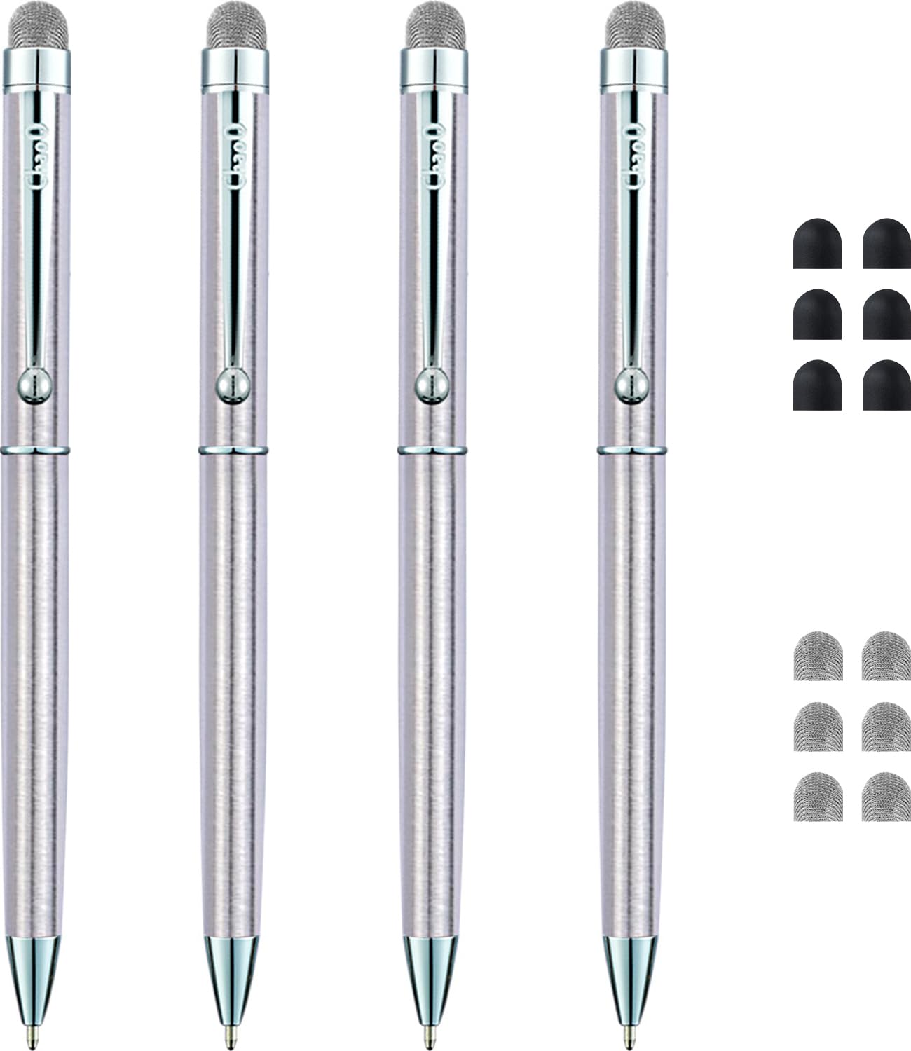 ChaoQ Mesh Stylus Ballpoint Pens (Black Ink), for iPad, iPhone, Kindle Fire All Capacitive Touch Screen Devices, with 6 Replaceable Mesh Tips and 6 Replaceable Rubber Tips (4 Pack/Silver)