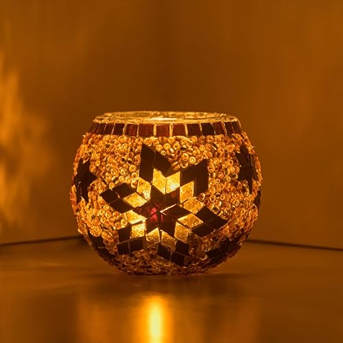 Miniatura 8 de KAFTHAN Portavelas grande de vidrio de mosaico, cuenco redondo, maceta, portavelas votivo, jarrón decorativo y centro de mesa único para bodas,