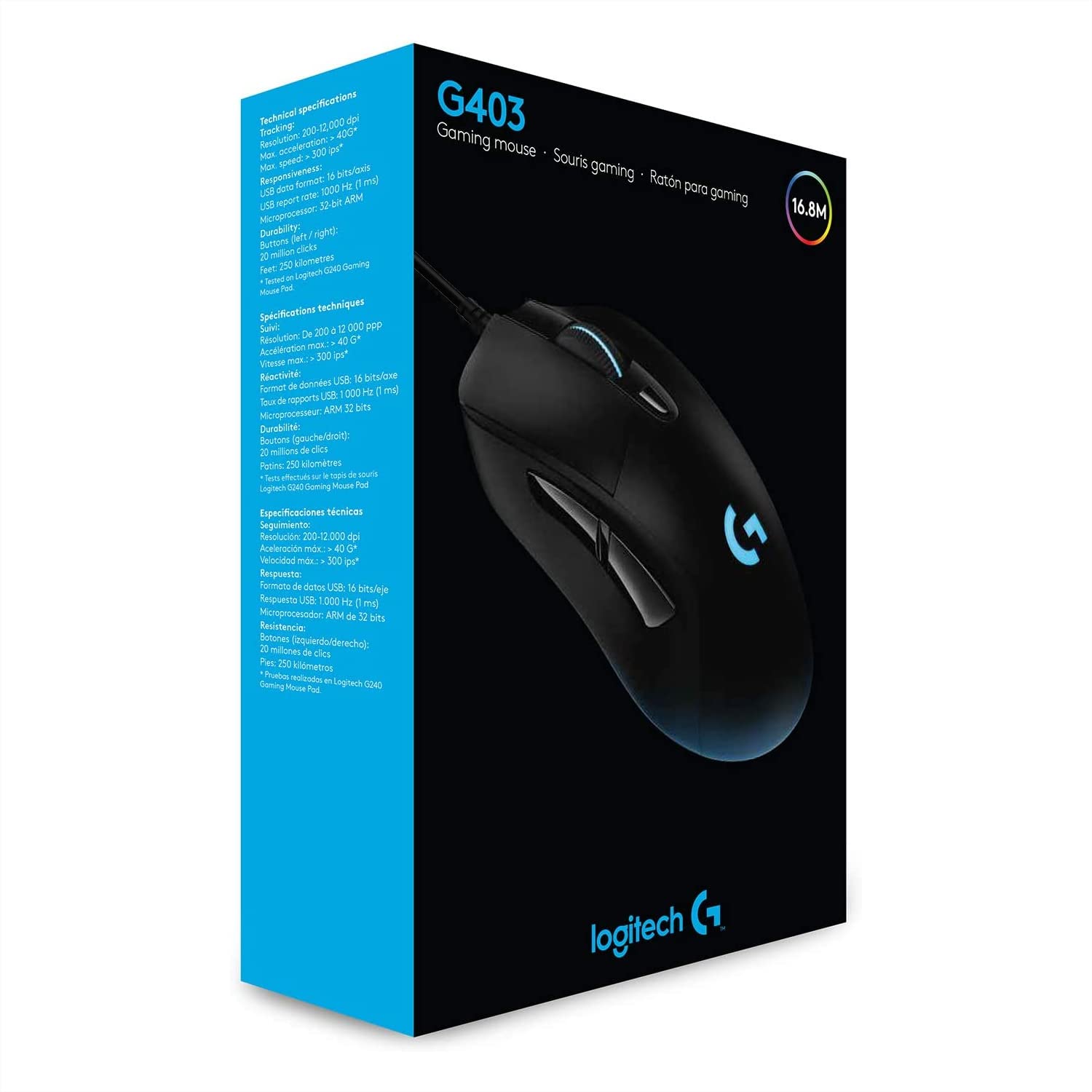 Logitech G403 HERO Gaming-Maus, HERO 25K DPI Sensor, LIGHTSYNC RGB, 87g, 10g Gewicht, geflochtenes Kabel, Schwarz
