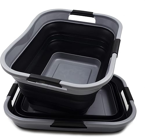 Miniatura 5 de SAMMART Juego de 2-30L (7.6 galones) Cesta de lavandería de plástico plegable - Contenedororganizador plegable - Tina de lavado portátil, capacidad