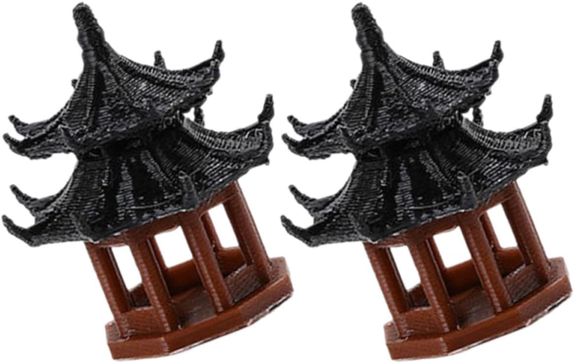 YARNOW 2pcs Miniature Pavilion Model Black Plastic Bonsai Fish Tank | Realistic Scene, Lightweight Build, Indoor Outdoor Display, Mini Garden Desk