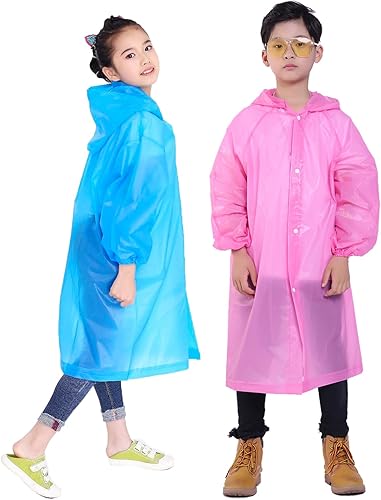 Paquete de 2 ponchos de lluvia para niños, impermeables reutilizables con capucha para niños, chaqueta impermeable para niños y niñas