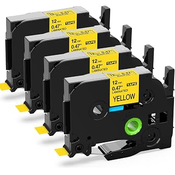 pack of 4 upwinning tze-631 compatible with brother p-touch bands 12 mm yellow replacement for tze 12 mm tze 631 tze631 aze-631 black on yellow for brother pth100r h105 h100lb d210 e110 e300