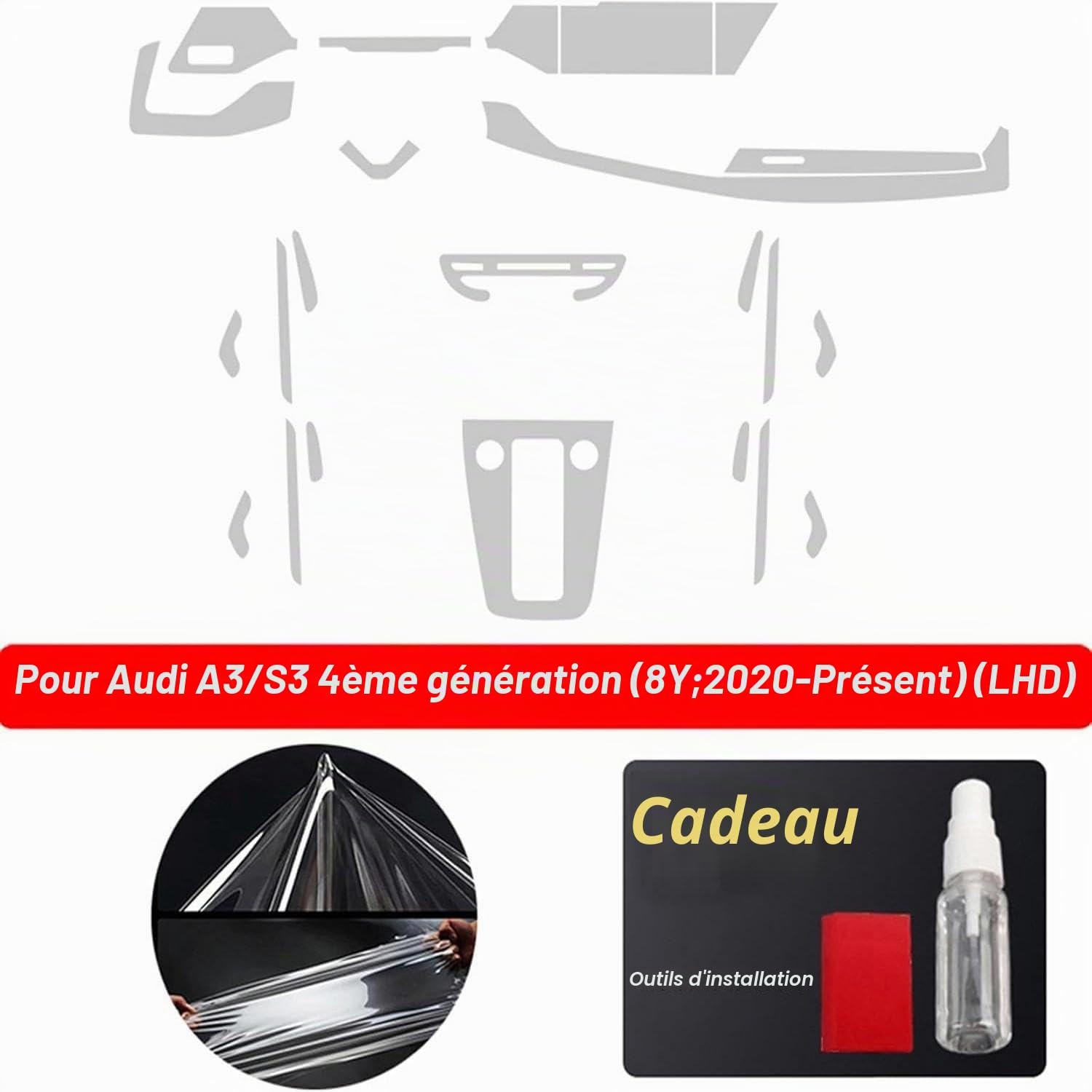 Film de tableau de bord d’intérieur de voiture Console centrale Film de protection TPU transparent résistant aux rayures, pour Audi A3 8Y S3 2020-2025