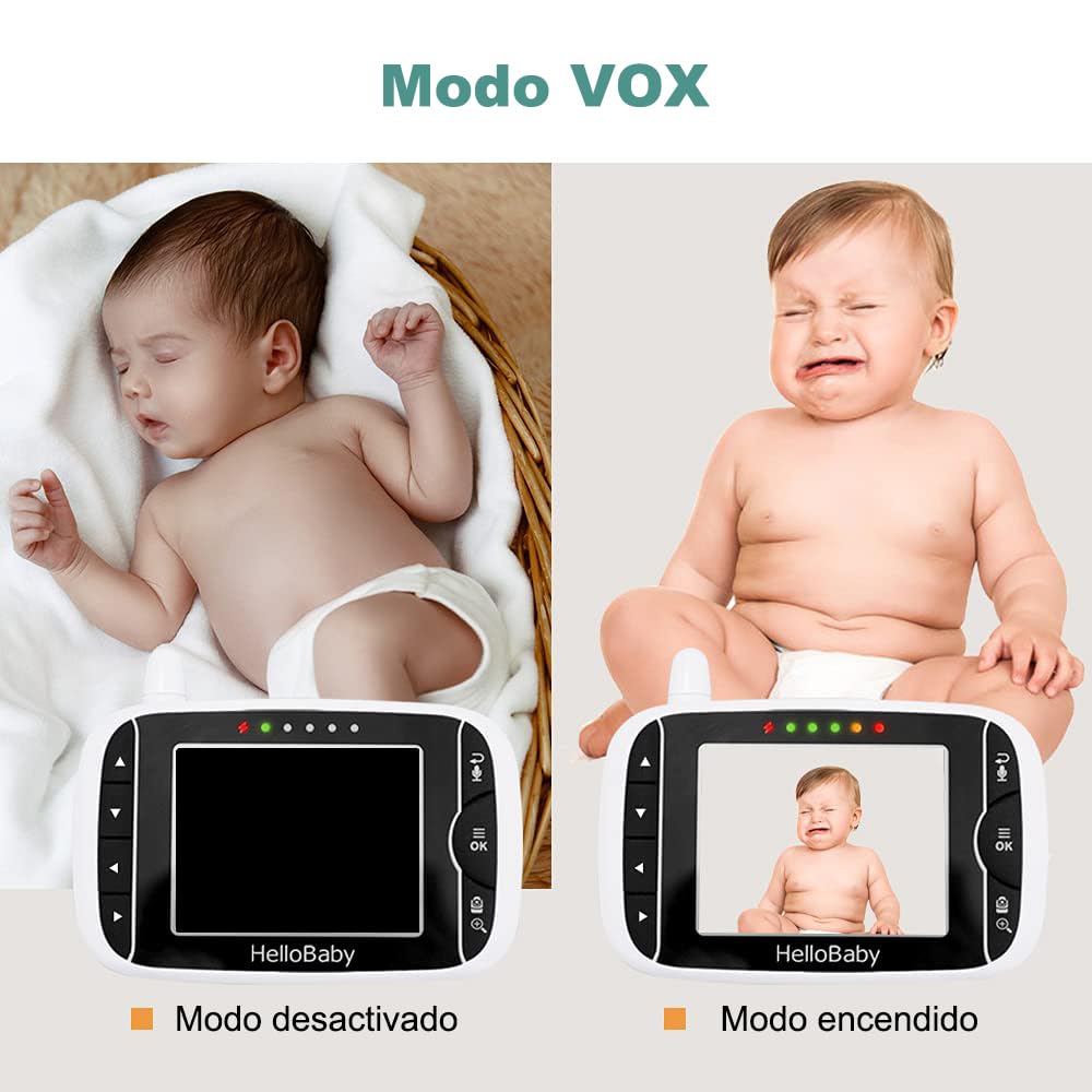 HelloBaby Camara Bebe,Cámara vigilabebés,Vigilabebés con Cámara Pantalla LCD de 3.2",355 º / 120 º Giratorio,Zoom 2X,Visíon Nocturna,Intercomunicador Bidireccional,Sensor de Temperatura