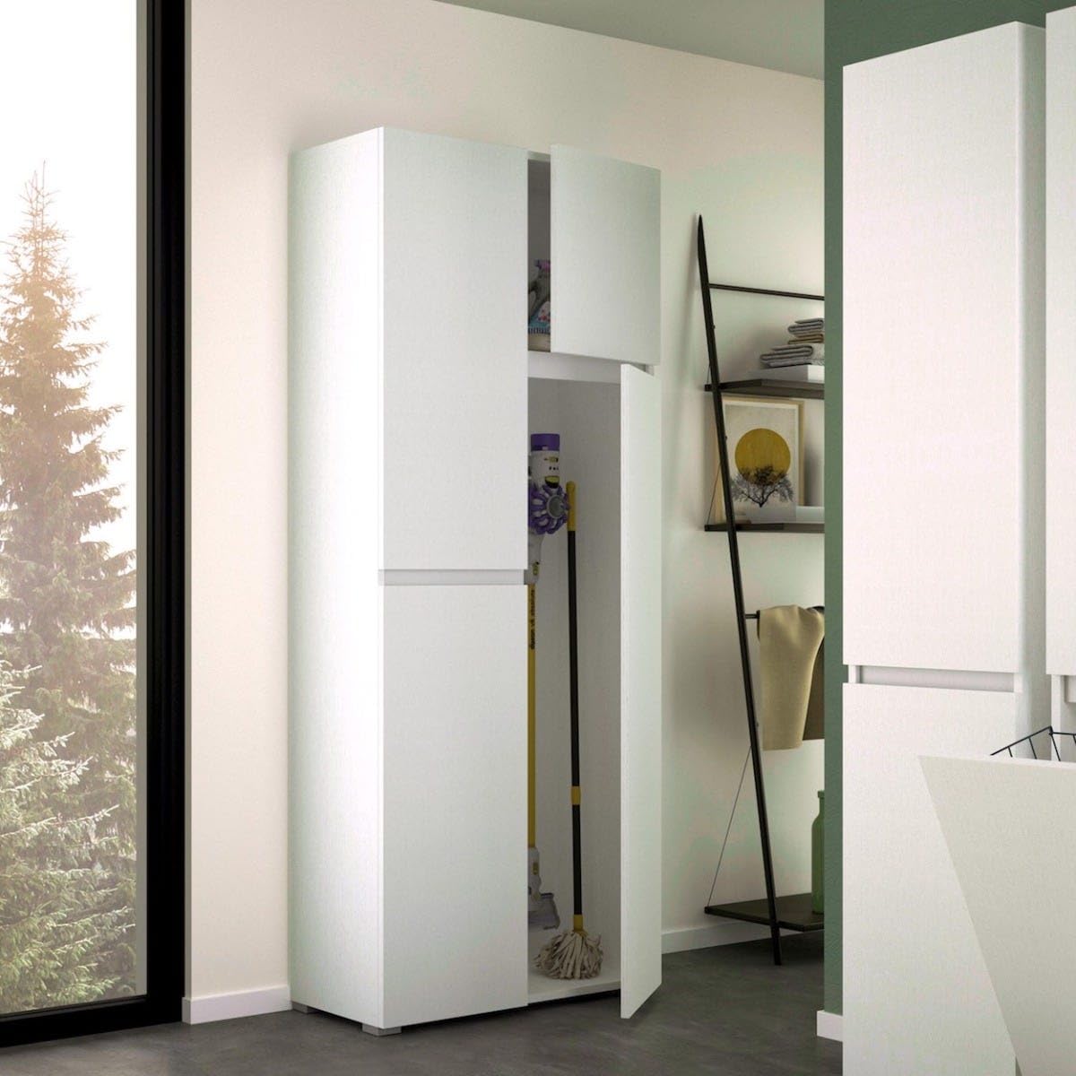 Trentiner Mobile portascope multiuso 195x80x37 cm color bianco con 4 ante e 6 scomparti interni