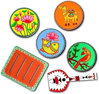 SWAGSTATION Madhubani アートキット、塗装用ヘラ付きティーコースター、9~12歳の女の子への誕生日プレゼント、大人向けアートキット、へらキット付きコースター - 03