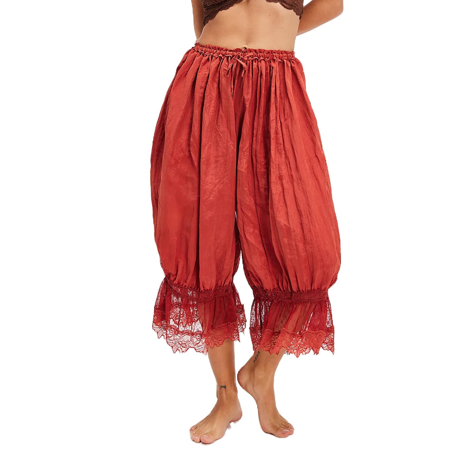 Womens Drawstring Lace Slips Trim Ruffle Hem Capri Pants Y2K Summer Going Out Streetwear Lightweight Bloomers Pant