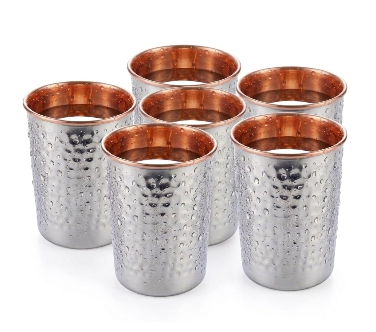 Carafe en cuivre martelé BRACOP et 6 verres artisanaux faits main