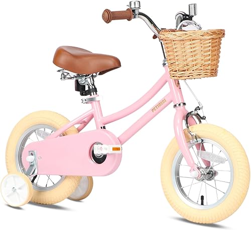 Miniatura 9 de Petimini Bicicleta para niñas con cesta para niños de 2 a 12 años, bicicleta de 12, 14, 16, 18 y 20 pulgadas, con ruedas de entrenamiento de
