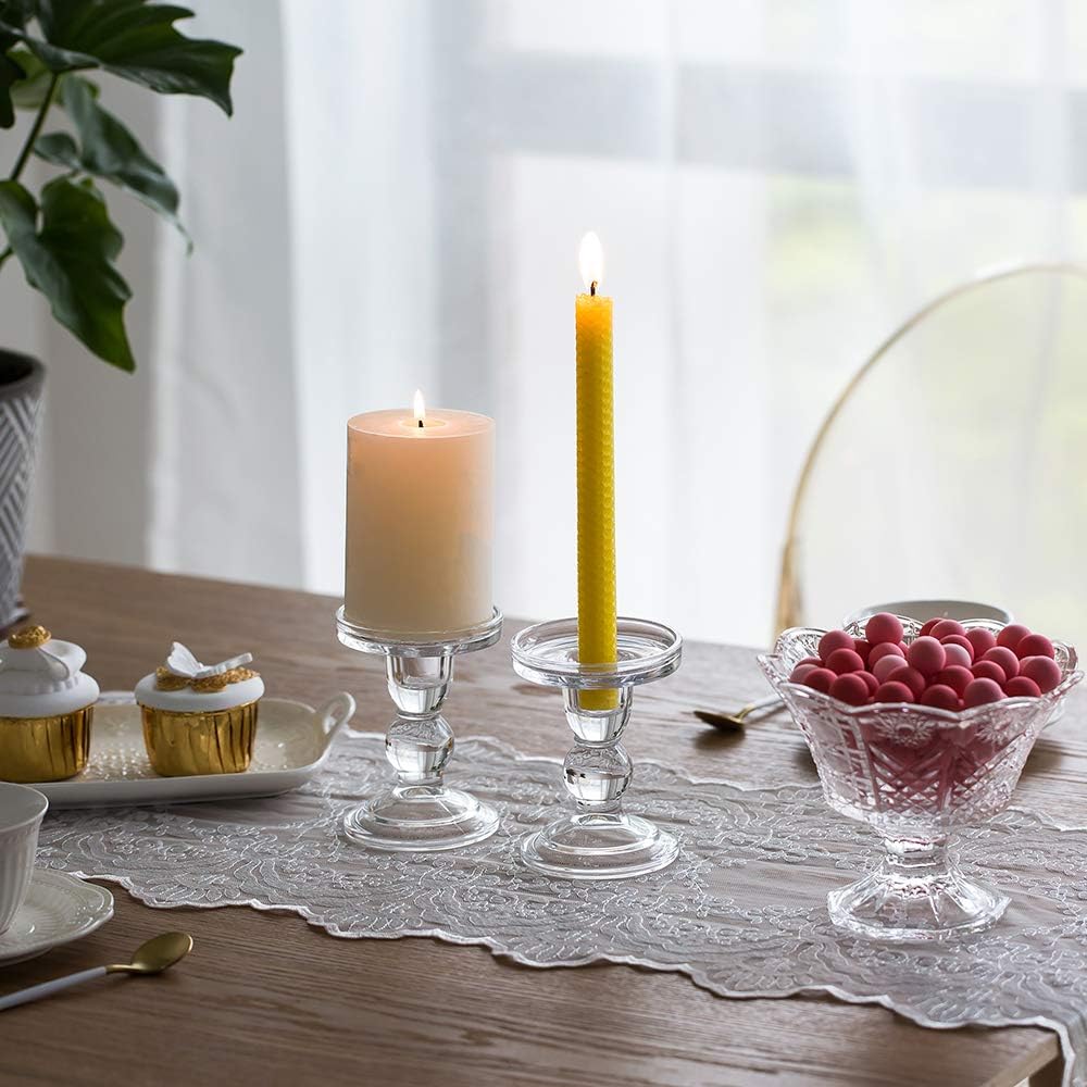NUPTIO 2 Pcs Clear Glass Pillar Taper Candle Holder - Image 4