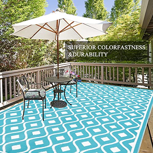 Pauwer Outdoor Rug Waterproof, 9\'x12\' Reversible Outdoor Plastic Straw Rug, Outdoor Patio Camping Rug RV Mat, Indoor Outdoor Area Rugs Carpet for Patio, RV, Picnic, Backyard, Deck, Balcony, Porch