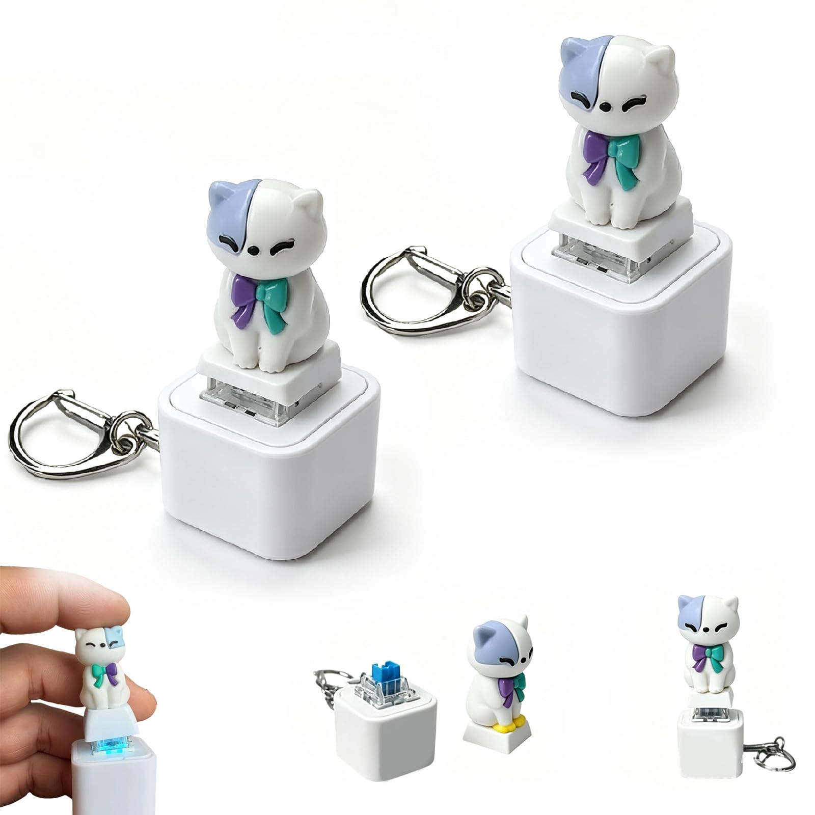 Seagull Mine Sound Button Keychain, Rechargeable Mine Seagull Keyring Fidget Clicker with Real Sound and LED Light, Funny Interactive Desk Stress Relief Fidget Toy Gifts for Adults (2PCS Cat)