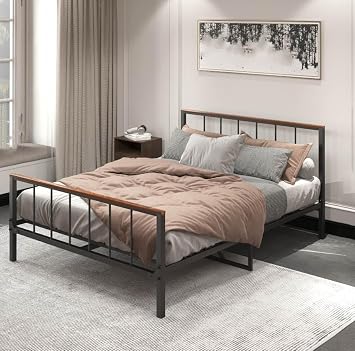 Queen Size Metal Bed Frame with Headboard and Footboard,84" Sturdy Platform Bed Frame with Storage Space,Black Bed Frame Bearing 660lbs,No Box Spring Needed,Easy to Assemble, No Noise