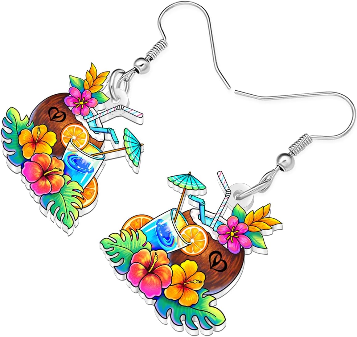 Acrylic Cute Hawaiian Island Style Dangle Earrings for Women Floral Tropical Coconut Tree Earrings Summer Jewelry for Beach Lovers Gifts Vacation Party Charms image 3