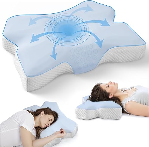 Miniatura 9 de Almohada para el cuello para dormir, Almohada para dormir de lado, Almohada ergonómica de espuma con memoria con funda de almohada de seda helada