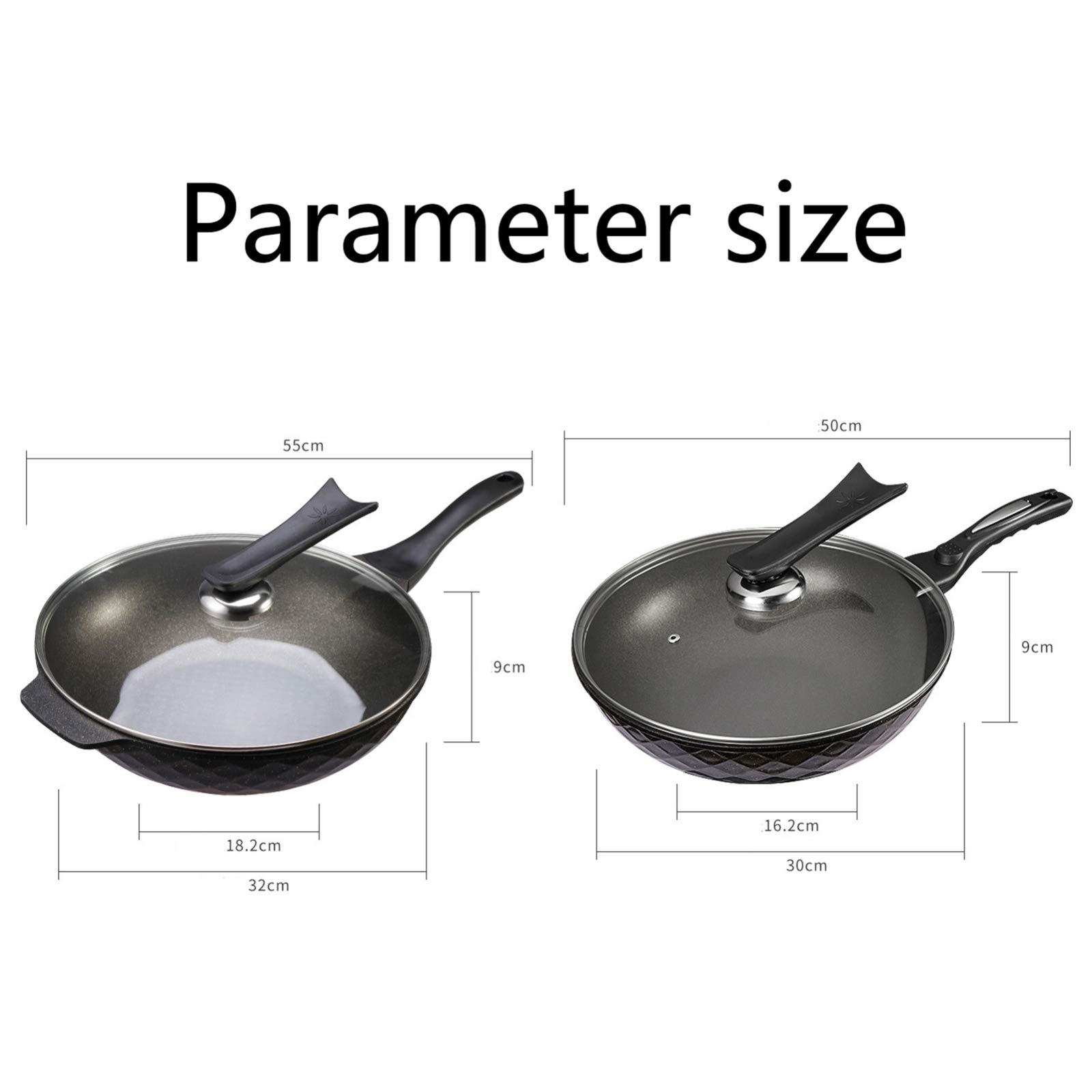 Patelnia do gotowania indukcyjnego 32 cm, aluminiowa powłoka nieprzywierająca, uchwyt antypoślizgowy zapobiegający oparzeniom, Wok i Wok, 2
