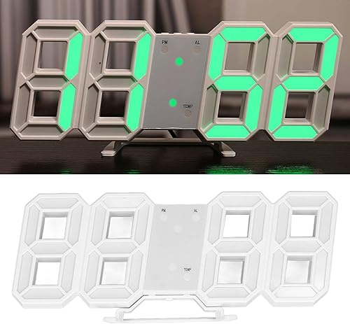 Mokernali Reloj de pared LED 3D, reloj de pared minimalista con marco blanco, reloj despertador digital, con temporizador y temperatura, 9.1 x 3.7