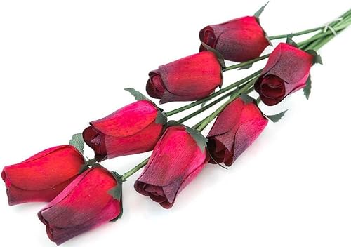 Rosas rojas con puntas negras, ramo de 8 rosas de madera con brotes cerrados para manualidades, ramos personalizados y otros proyectos de bricolaje.