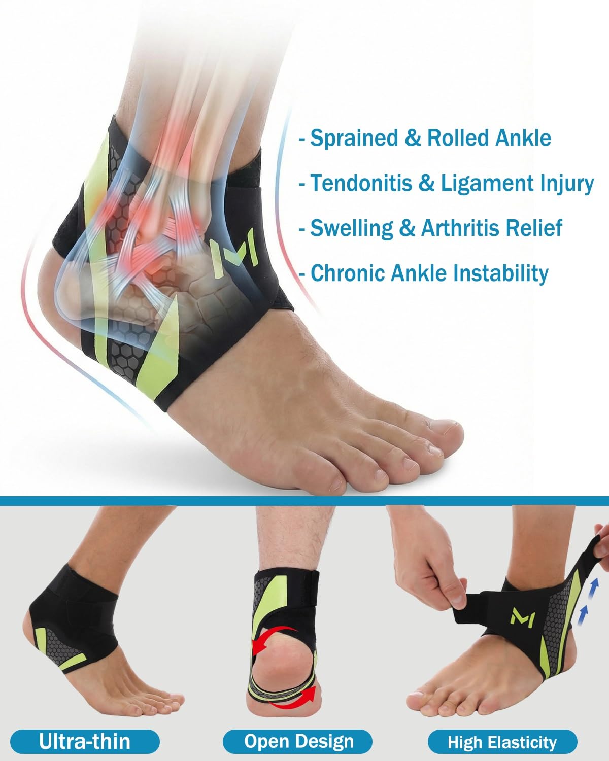 2-Pack Ankle Brace for Men & Women,Adjustable Lace up Ankles Sock,Basketball Ankle Stabilizer with Straps,Orthopedic Compression Sleeve for Plantar Fasciitis Relief,Tendonitis,Sprained(Gray)