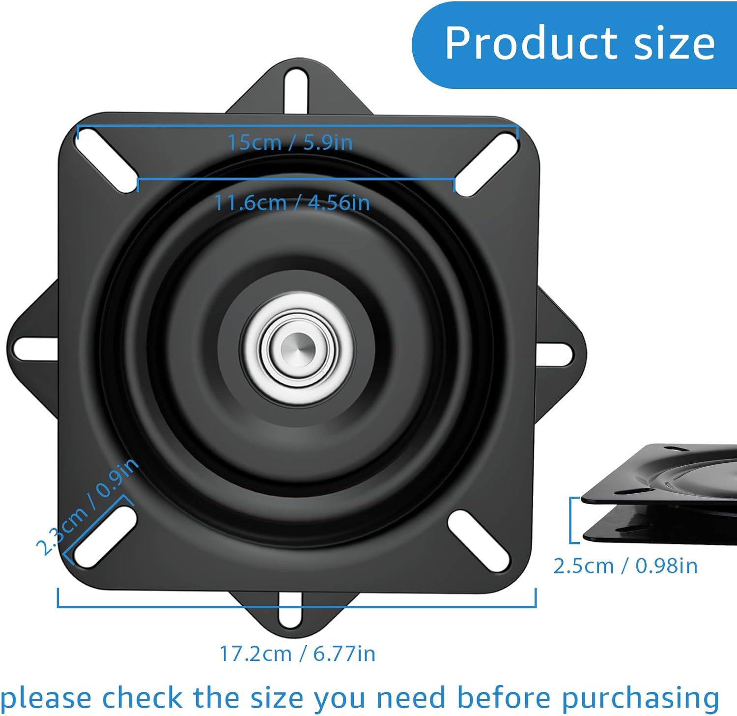 2pieces 7Inch Heavy-Duty Bar Stool Rotating Plate Replacement, 360 ° Square Rotating Mechanism for Lounge Chairs or Furniture, with Solid Ball Bearing Sliding Spin Plate Base