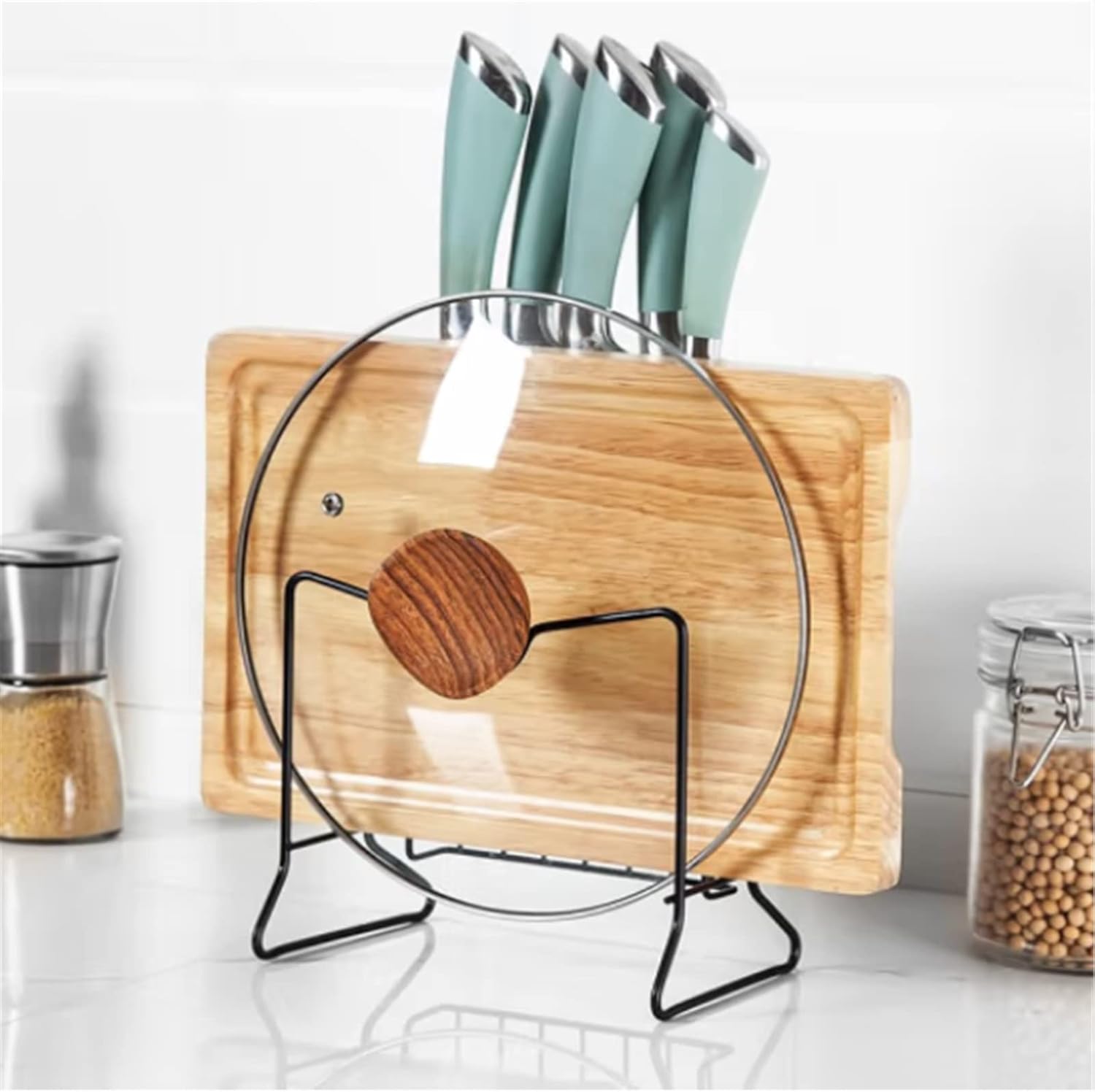 鍋ラック 収納ラック ポットリッドラックキッチンボードラック フライパンラック (色 : Black, Size : One siz