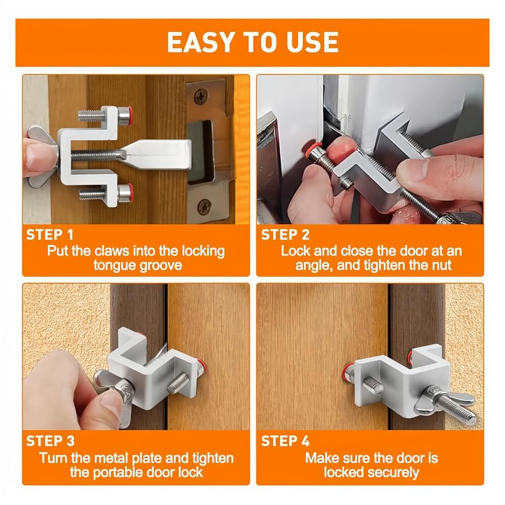 Yuchengxiang Portable Home Security Lock, Travel Door Locker, Anti Theft Safety Privacy Lock for Home (Silver) - Image 4