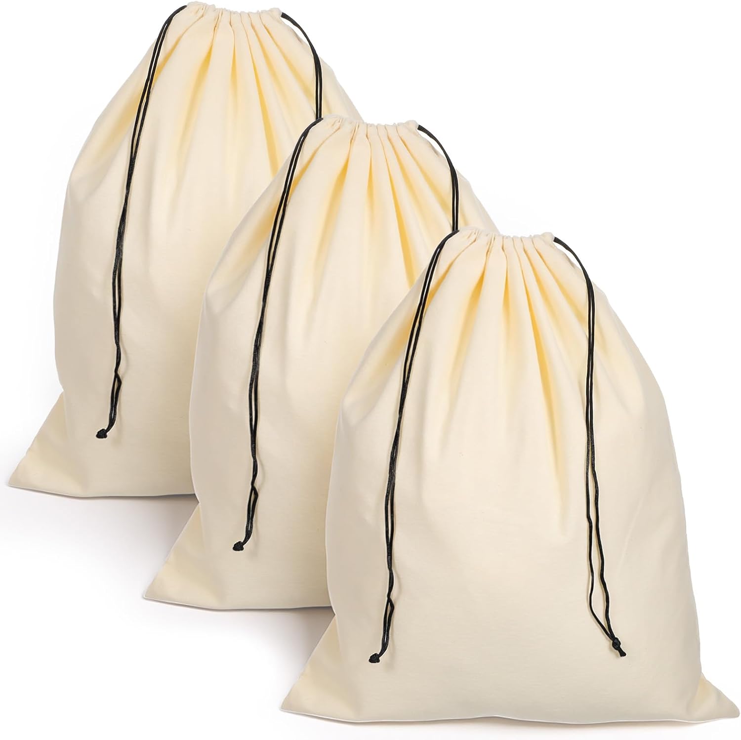 3 Pcs Large Shoe Bags for Travel, Drawstring Sneaker Travel Bags for Storage & Luggage, 15 x 19 Inch Flannel Shoes Dust Bag, Washable Dust Cover for Sneakers, Boots & Dress Shoes, Beige