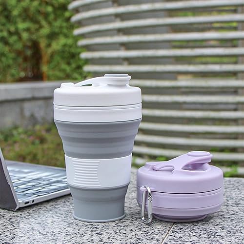 Miniatura 4 de Taza de Café de Silicona con Pajita y Tapa, Tazas Plegables para Viajar, 20oz, Taza Plegable Ligera para Picnic, Senderismo, Camping, Escalada