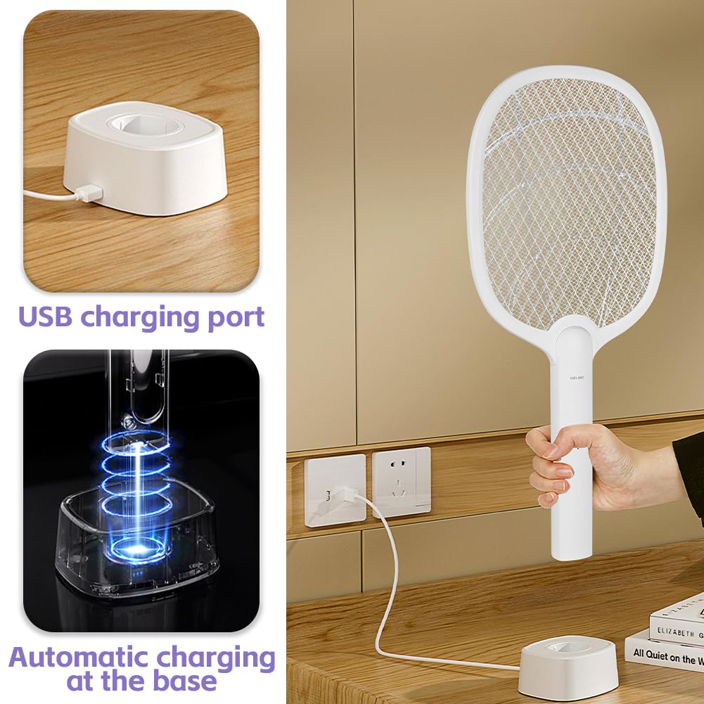 AOOWU Fly Swatter Electric, Rechargeable Bug Zapper Racket with Attractant LED Light, Handheld & Standing Insect Zapper Racket Fly Catcher for Home Indoor and Outdoor - Image 4