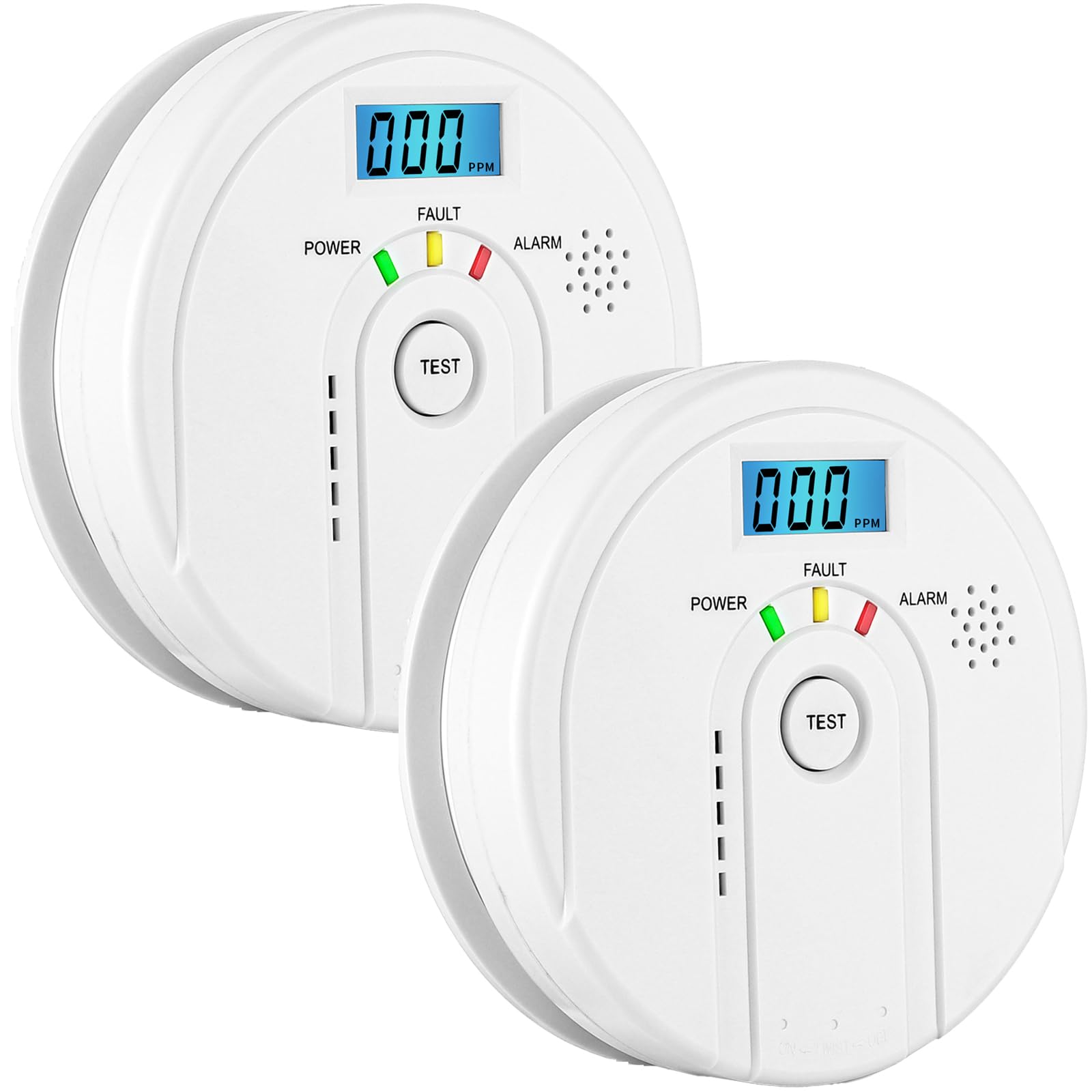 Carbon Monoxide Detector 2 Pack, Battery Operated Carbon Monoxide Alarm with LCD Digital Display, EN 50291 CO Alarms Monitor for Home Safety (AA Battery NOT Included)