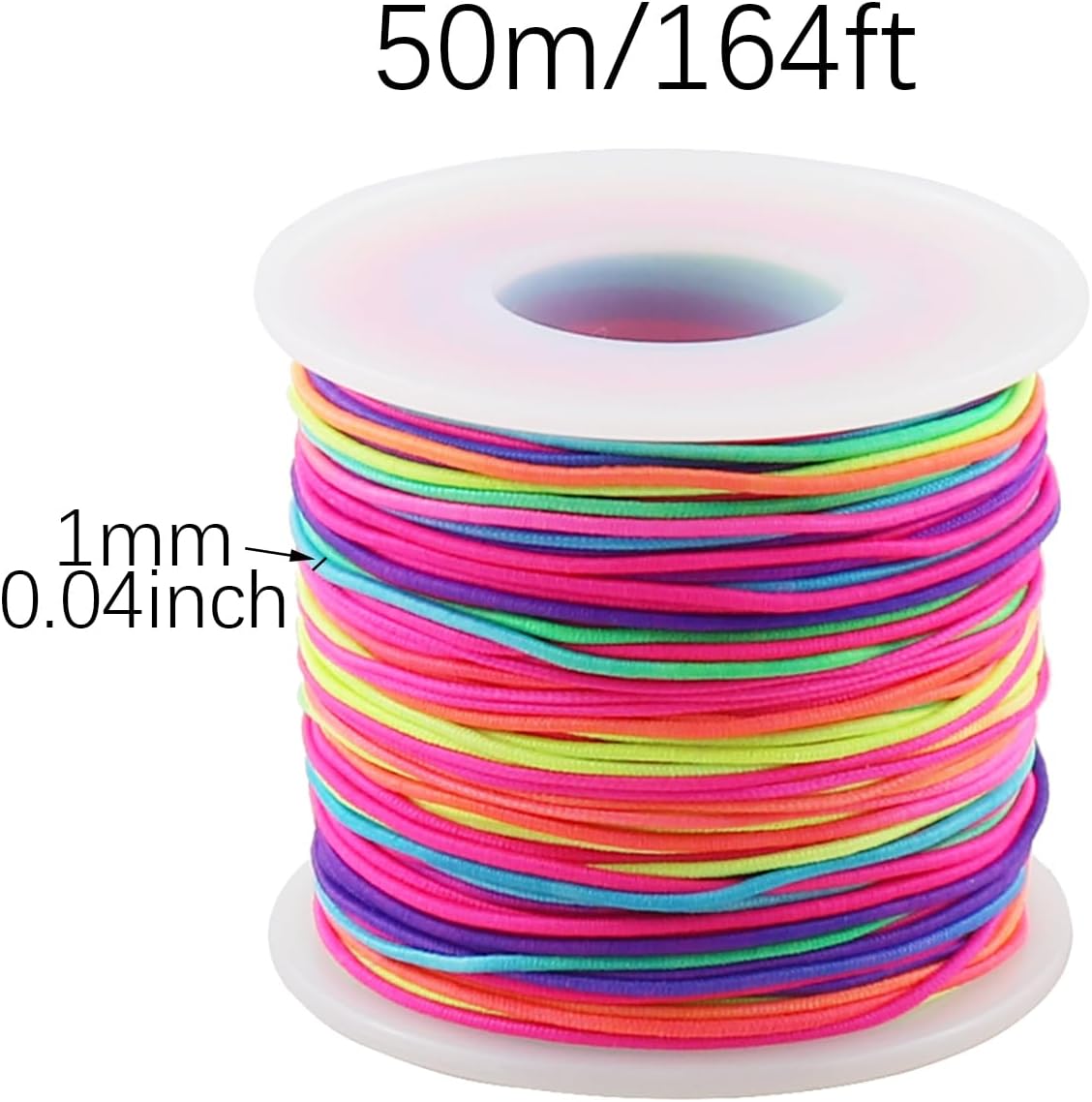 RLECS Length 50m Multicoloured Resistance Band Bracelets Elastic Cord 1mm Diameter DIY Handmade Buddhist Prayer Beads String Suitable for Drawstring Bag Hair Ties Sewing Braiding