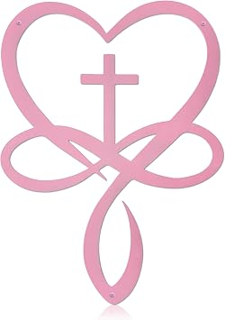Metal Infinity Heart Cross Wall Decor, Unique Cross Decorative Wall Art, Heart And Love Sign Wall Plaques, Love Gift For Adult Home Wedding Decor Room Bedroom Living Room DecorationPink