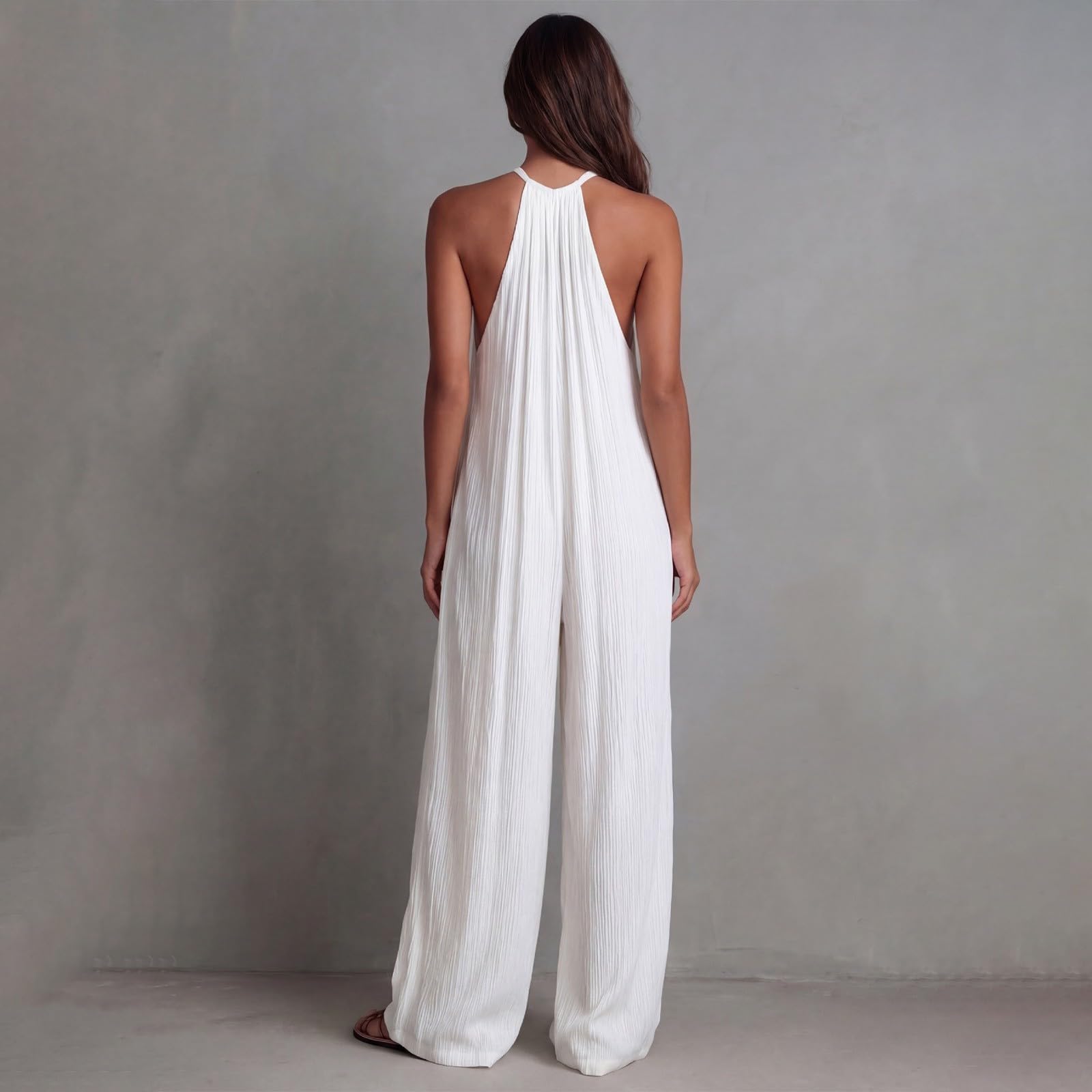 Traje de pantalón para mujer, elegante, festivo, con cuello halter y