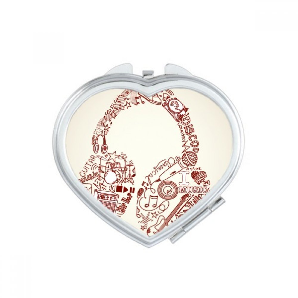 Miroir de poche illustration casque musique cœur de maquillage portable fait main