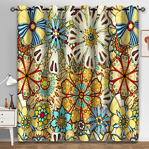 Aimego Boho Mandala Floral Blackout Curtains - Colorful Flower Hippie Decor For Home Bedroom Living Room Darking Grommet Windows Drapes 2 Panels Set, 52"X84" #TOP13