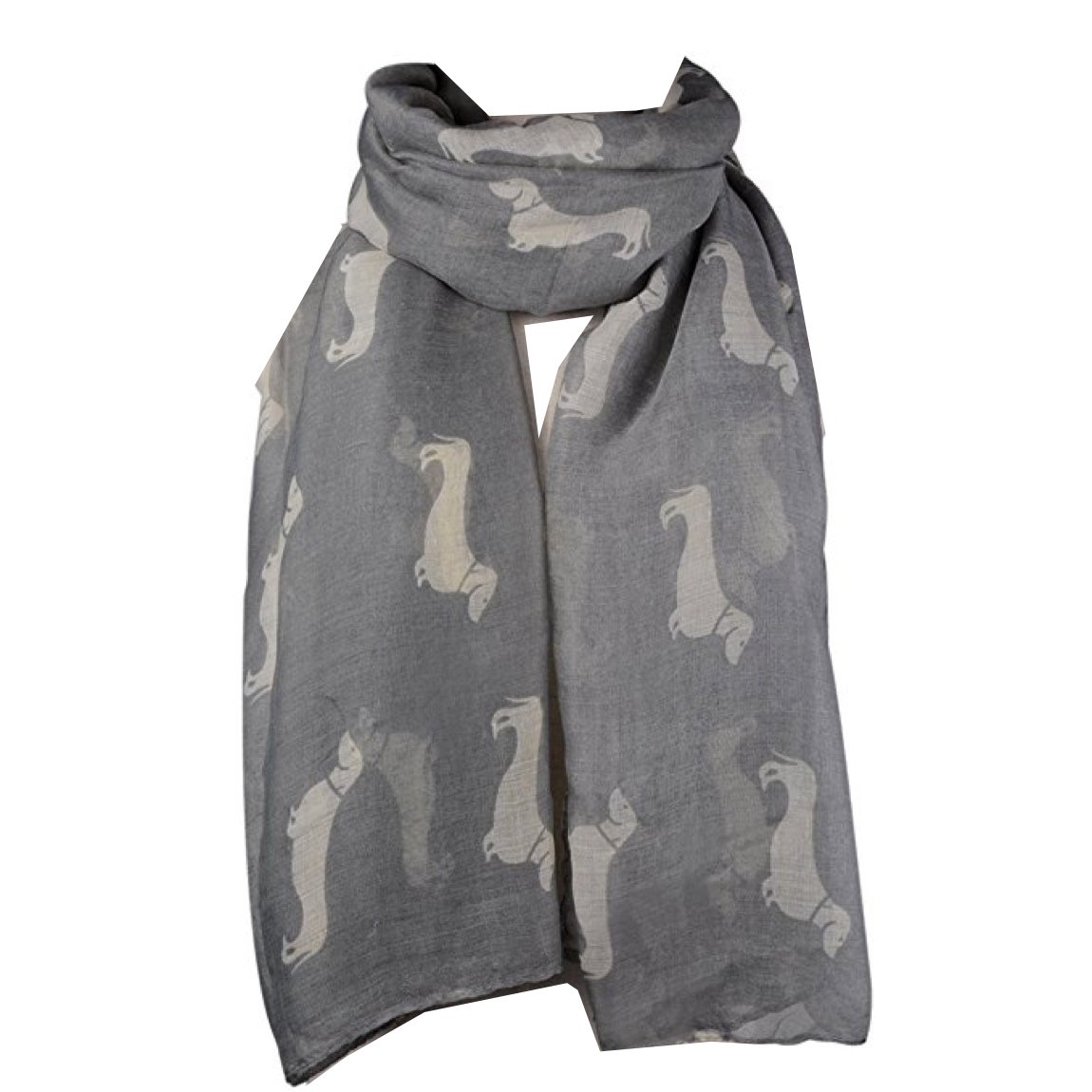 World Of Shawls Women's Silver Dachshund Sausage Dog Print Girls Scarf Shawl Wrap Oversize (Silver)