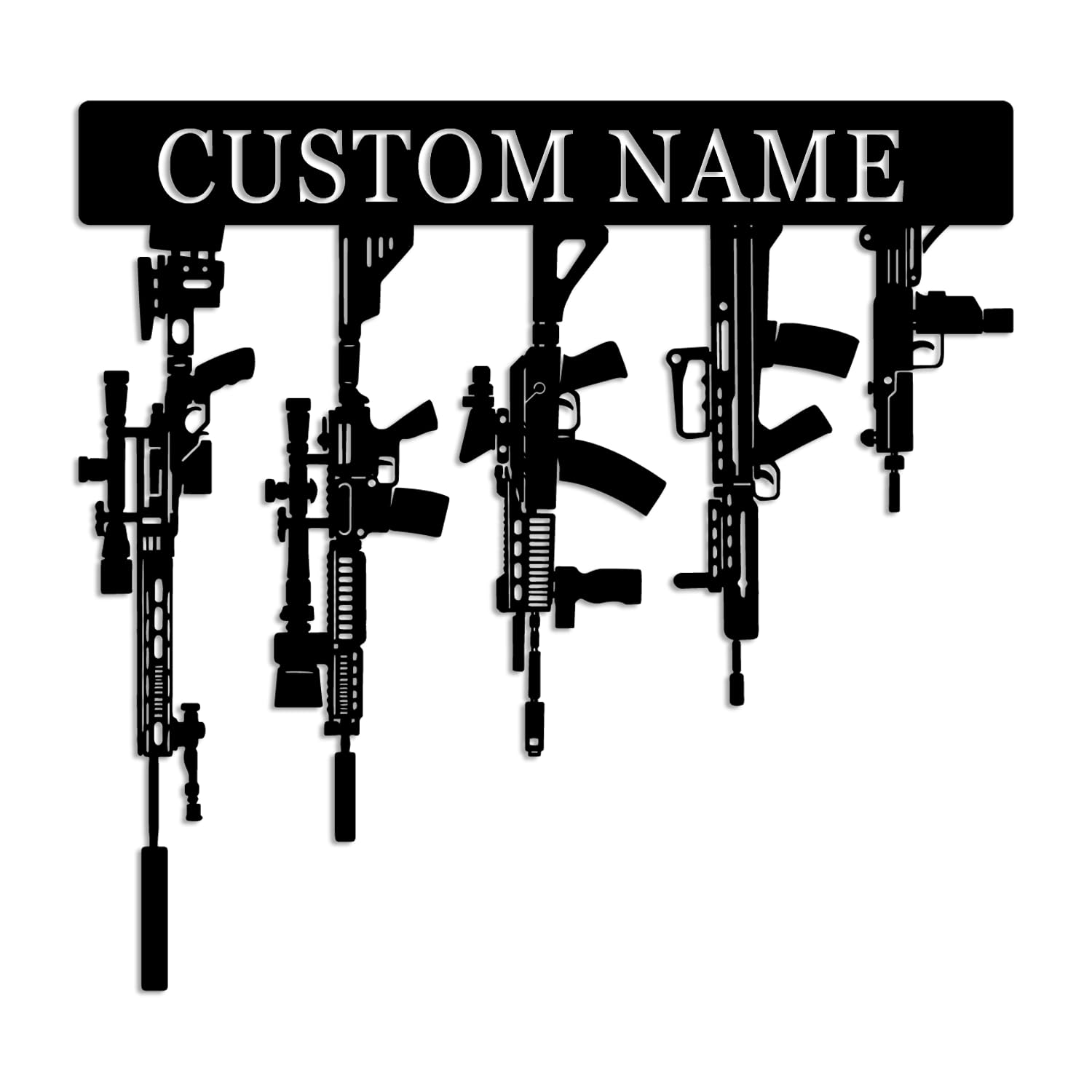 Kissesuu Style F Custom Gun Metal Wall Art Sign, Personalized Guns Pistols Shotguns Name Metal Signs, Army Gift, Veteran Gift, Gun Room And Armory Decor (Style F)