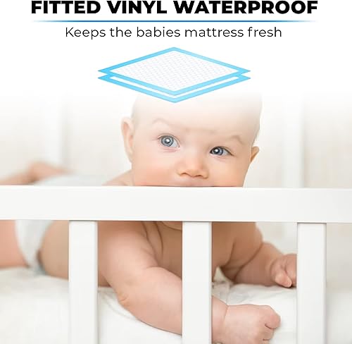 Miniatura 4 de Funda de colchón ajustable de vinilo de lujo para cuna, 28 x 52 pulgadas, tamaño estándar impermeable (28 x 52 pulgadas, funda de colchón ajustable