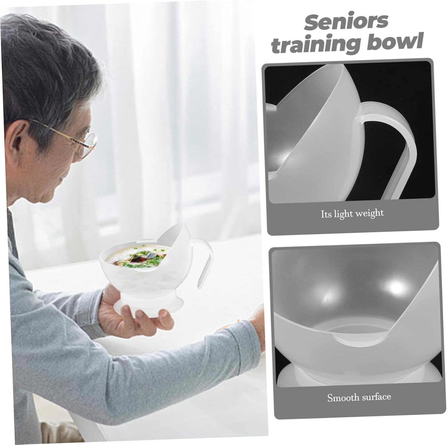 Senior Adaptive Cup Bowl for Elderly Spill Silicone Dish for Disabled Dining Non- Tableware for Seniors White