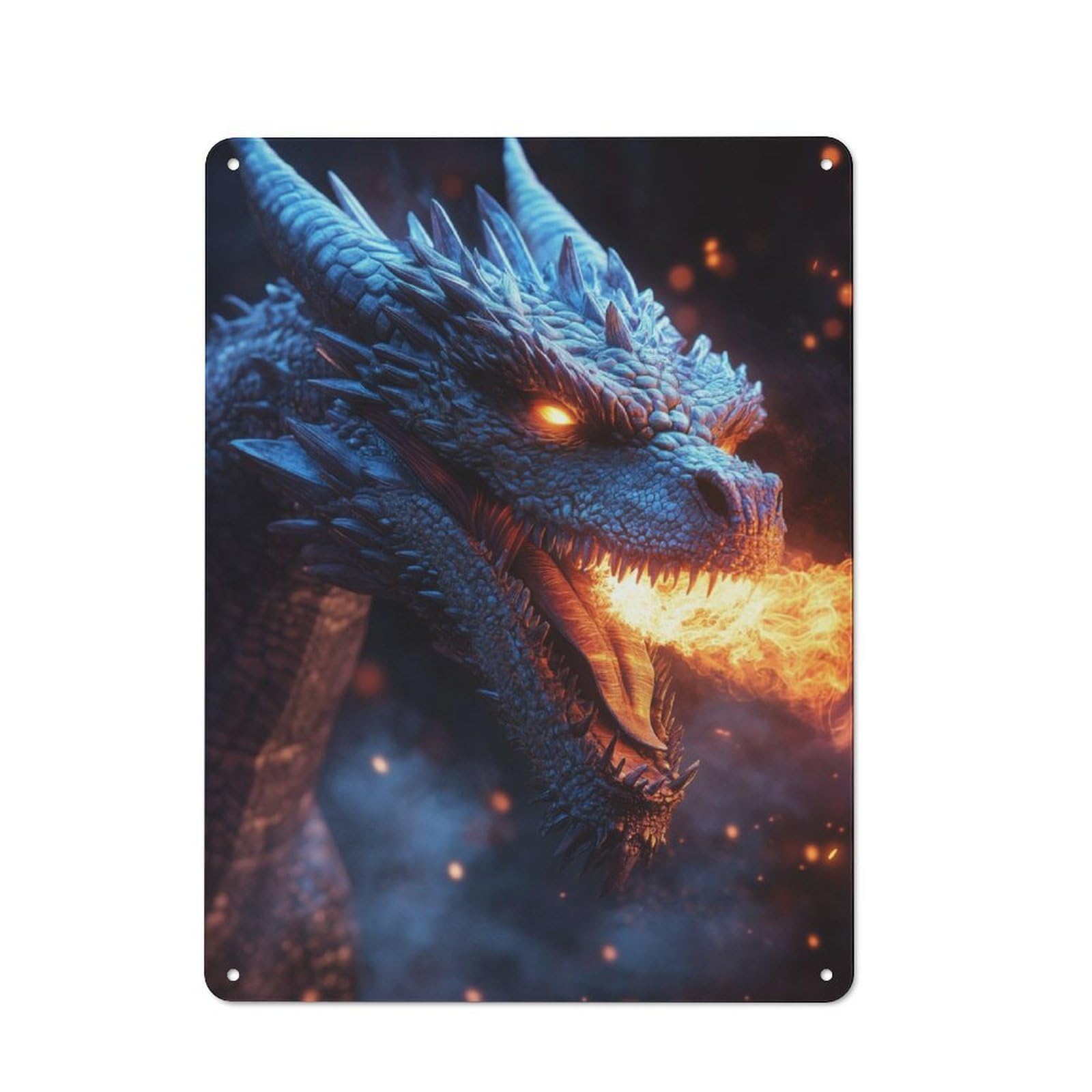 Junmoney Fiery Dragon Portrait Rustic Tin Sign 40X30cm For Café Or Restaurant, A Decorative Christmas Gift For Hospitality Interior Collectors